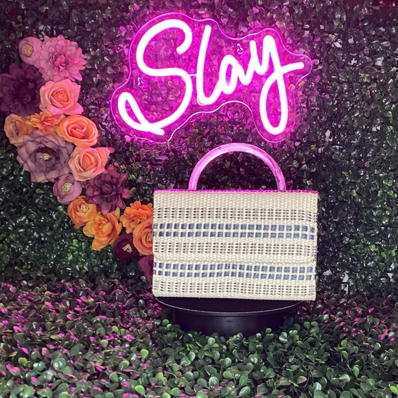 Alessia Handbags - NWT Alessia Cross Body Small Purse. Black, Blue, and Gray Stripes. 5.5x8x3”